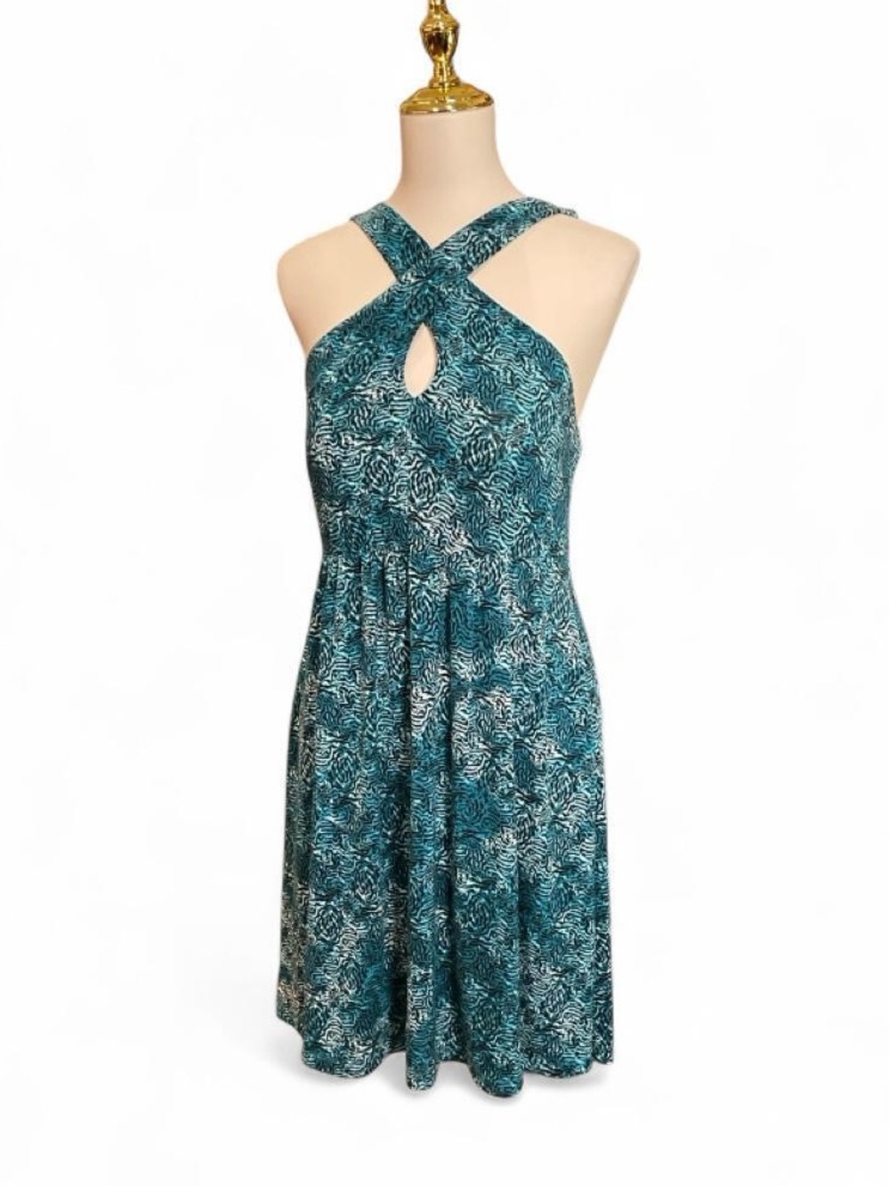 Soma Teal Patterned One-Shoulder Cross-Back Dress